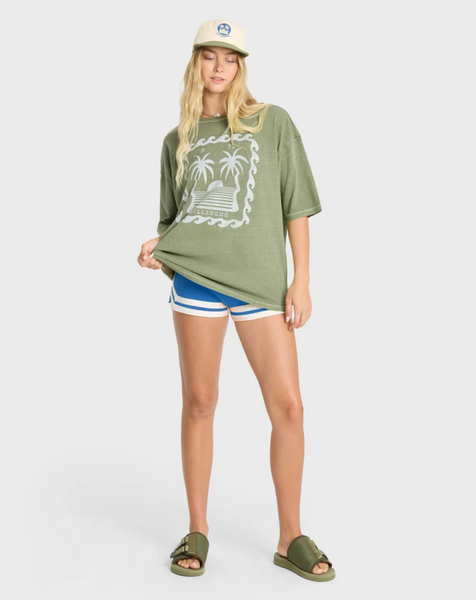 Wave Stamp Short Sleeve Cotton T-Shirt - Army Green