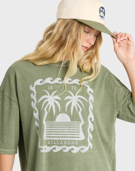 Wave Stamp Short Sleeve Cotton T-Shirt - Army Green