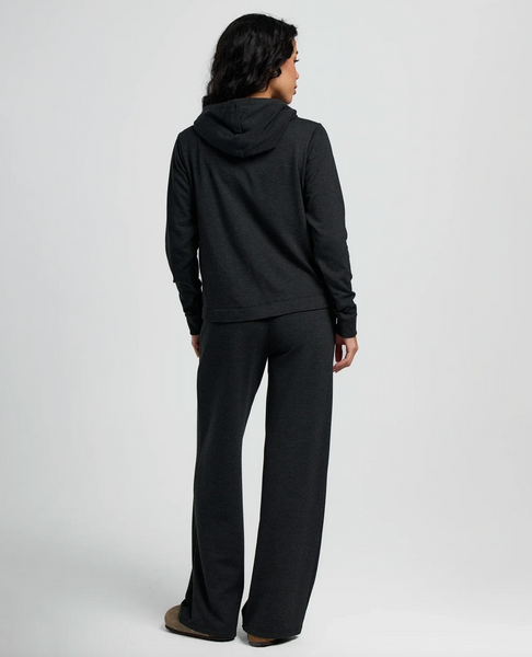 Women's Bamboo Lightweight Fleece Wide Leg Pant - Heather Black