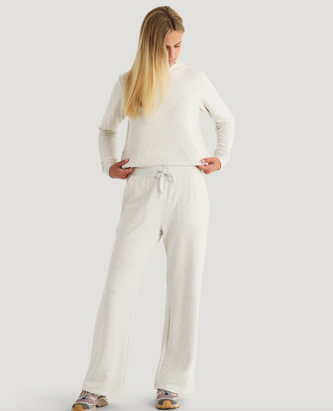 Women's Bamboo Lightweight Fleece Wide Leg Pant - Off White Heather