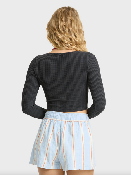 Paxton Long Sleeve Cotton Knit Top - Black Sands