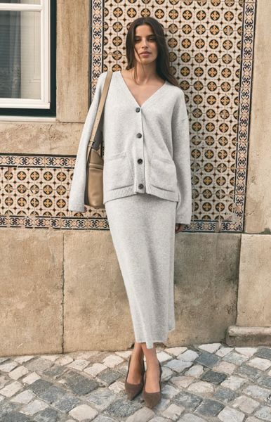 Cozy Moment Sweater Midi Skirt - Feather Grey