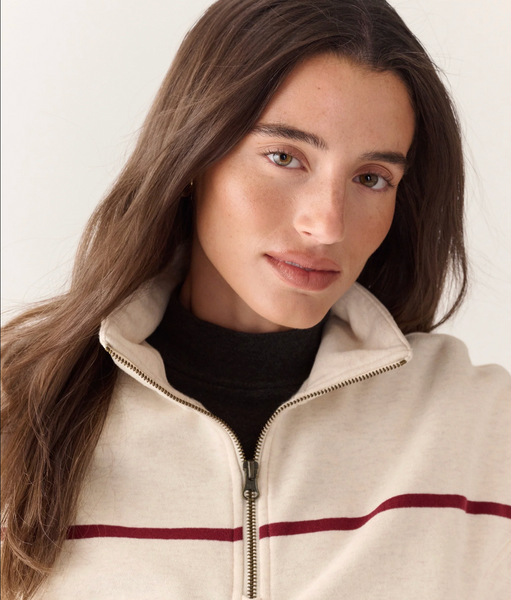 Cloud 9 Fleece Half Zip - Oatmeal & Cabernet Stripe