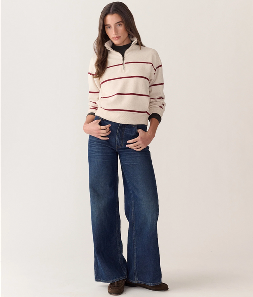 Cloud 9 Fleece Half Zip - Oatmeal & Cabernet Stripe