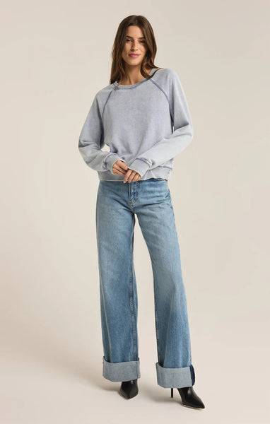 Saldana Knit Denim Top - Washed Indigo